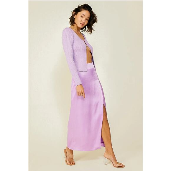 NWT! Line & Dot Lilac Satin Adelyn Midi Skirt - Size Small - Picture 2 of 10